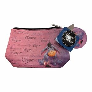 NWT Disney Eeyore Donkey Makeup Zip Pouch Case Bag Sequins Bow W Mirror Pooh